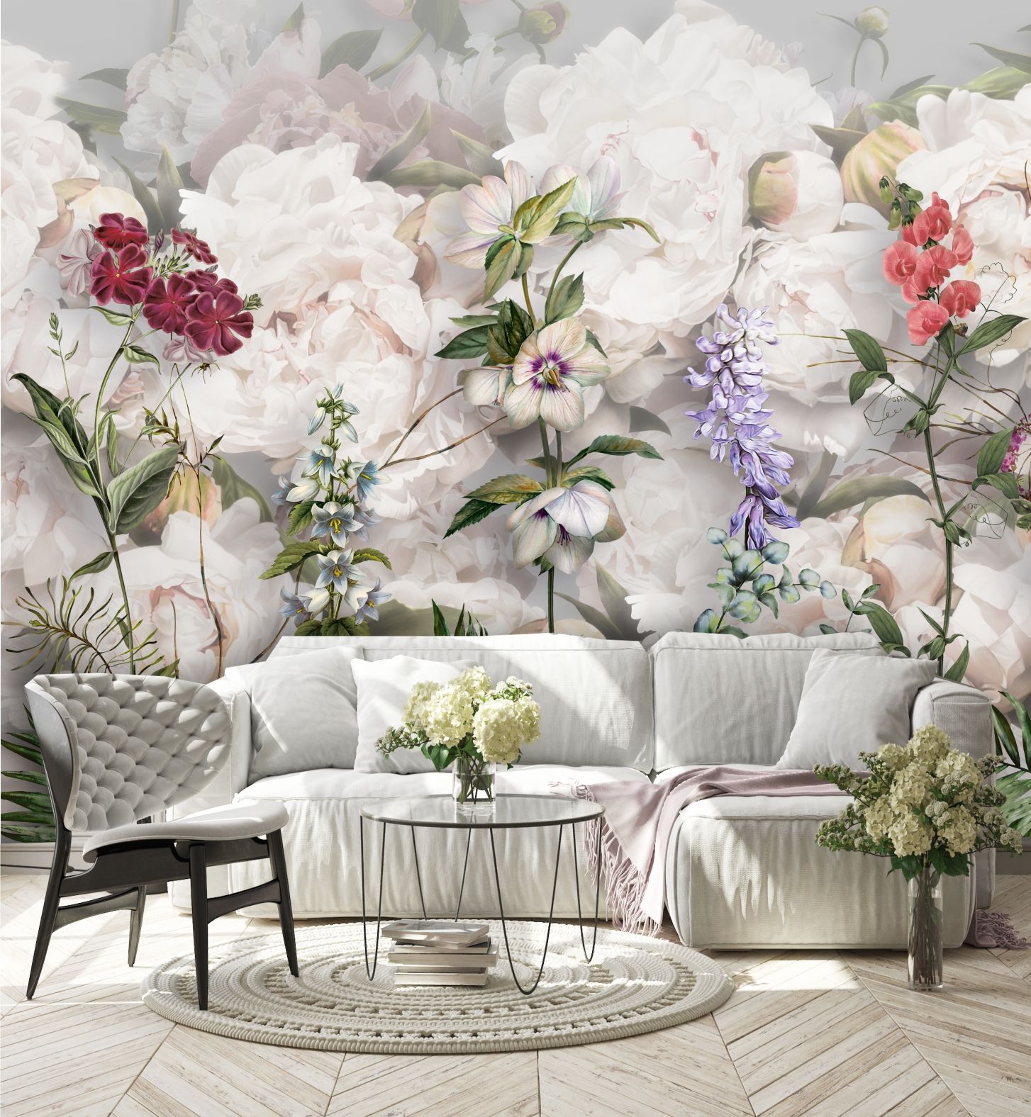 фото Фотообои dekor vinil "акварельные цветы на фоне пионов" 300х270 см