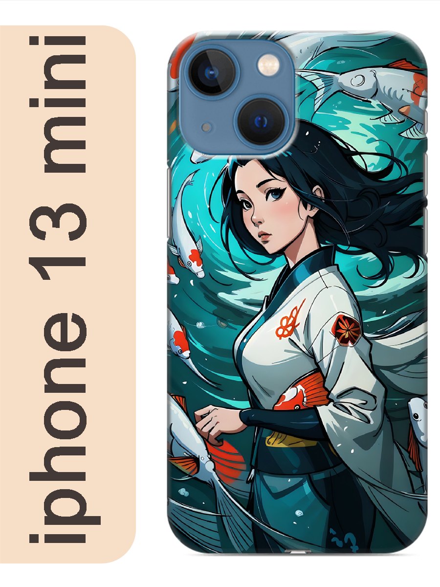 

Чехол на Apple Iphone 13 mini девушка с рыбами 947, Прозрачный, Iphm13anim