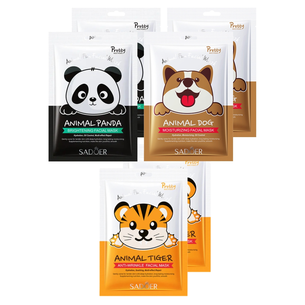 Набор тканевых масок для лица Sadoer с рисунком панды собаки и тигра 25г 2 шт маска череп собаки белый