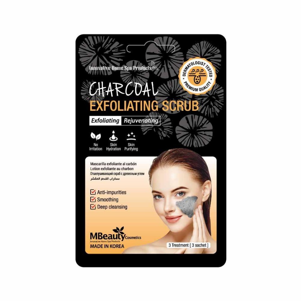 фото Mbeauty charcoal exfoliating scrub глубоко очищающий гель-скраб с древесным углем 3шт*7г