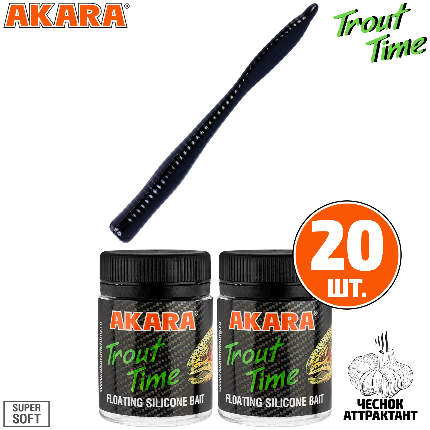 

Силиконовая приманка Akara Trout Time WORM 3 422, Garlic (20 шт.), WORM 3 Чеснок