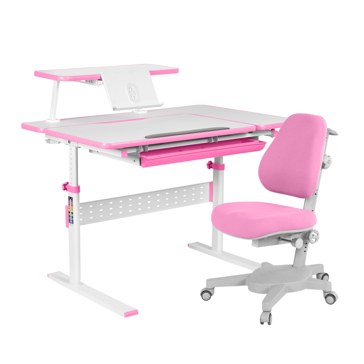 фото Комплект kinderzen dunga парта + кресло + органайзер dunga+armata/белый/розовый/розовый