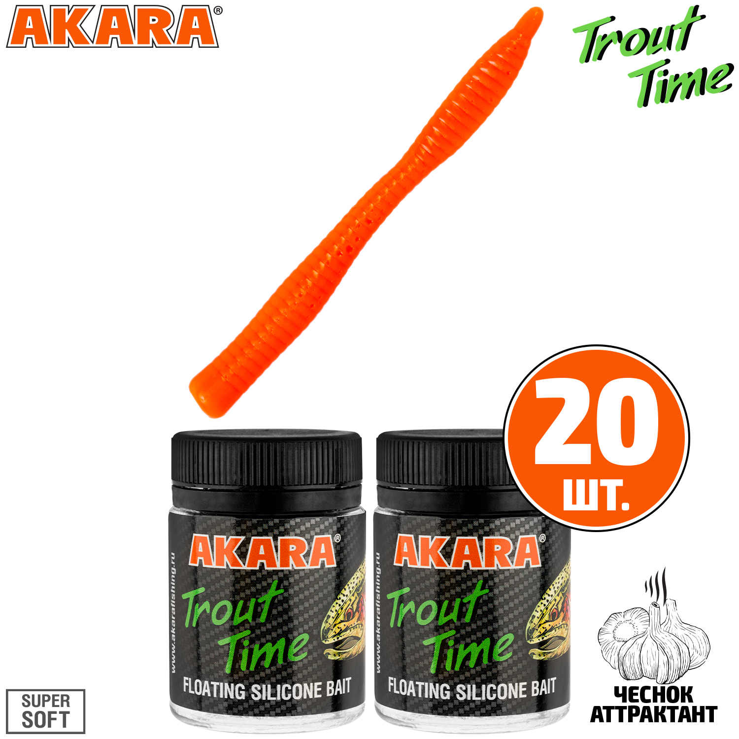 

Силиконовая приманка Akara Trout Time WORM 3 100, Garlic (20 шт.), WORM 3 Чеснок