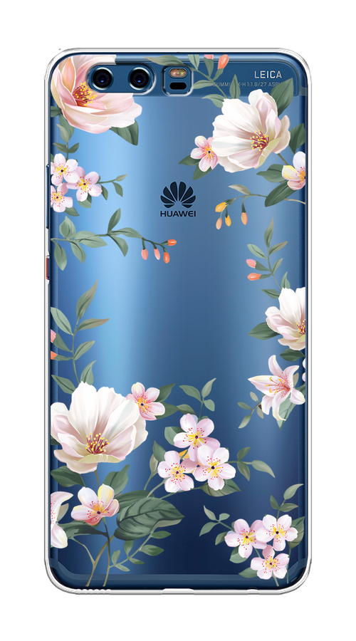 

Чехол на Huawei P10 Plus "Beautiful white flowers", Бежевый;зеленый, 62350-1