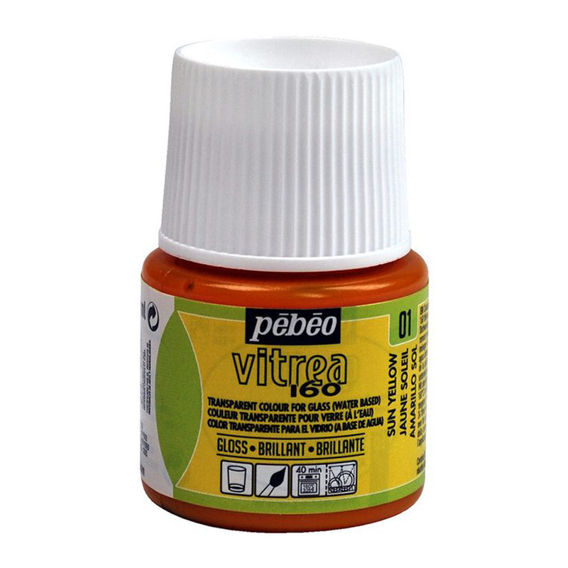 

Краска по стеклу Pebeo под обжиг, глянцевая, Vitrea 160, цвет: солнечно-желтый