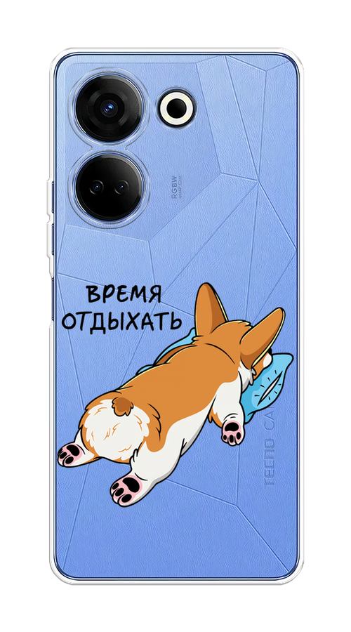 

Чехол на Tecno Camon 20 "Корги отдыхает", Черный;коричневый;голубой, 304150-1