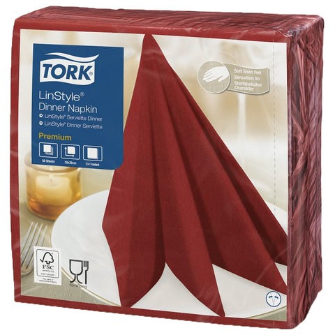 фото Салфетки бумажные нетканые сервировочные tork linstyle premium, 39х39 см, 50 шт., красные