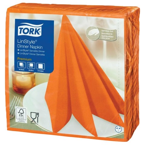 фото Салфетки бумажные нетканые сервировочные tork linstyle premium, 39х39 см, 50 шт, оранжевые