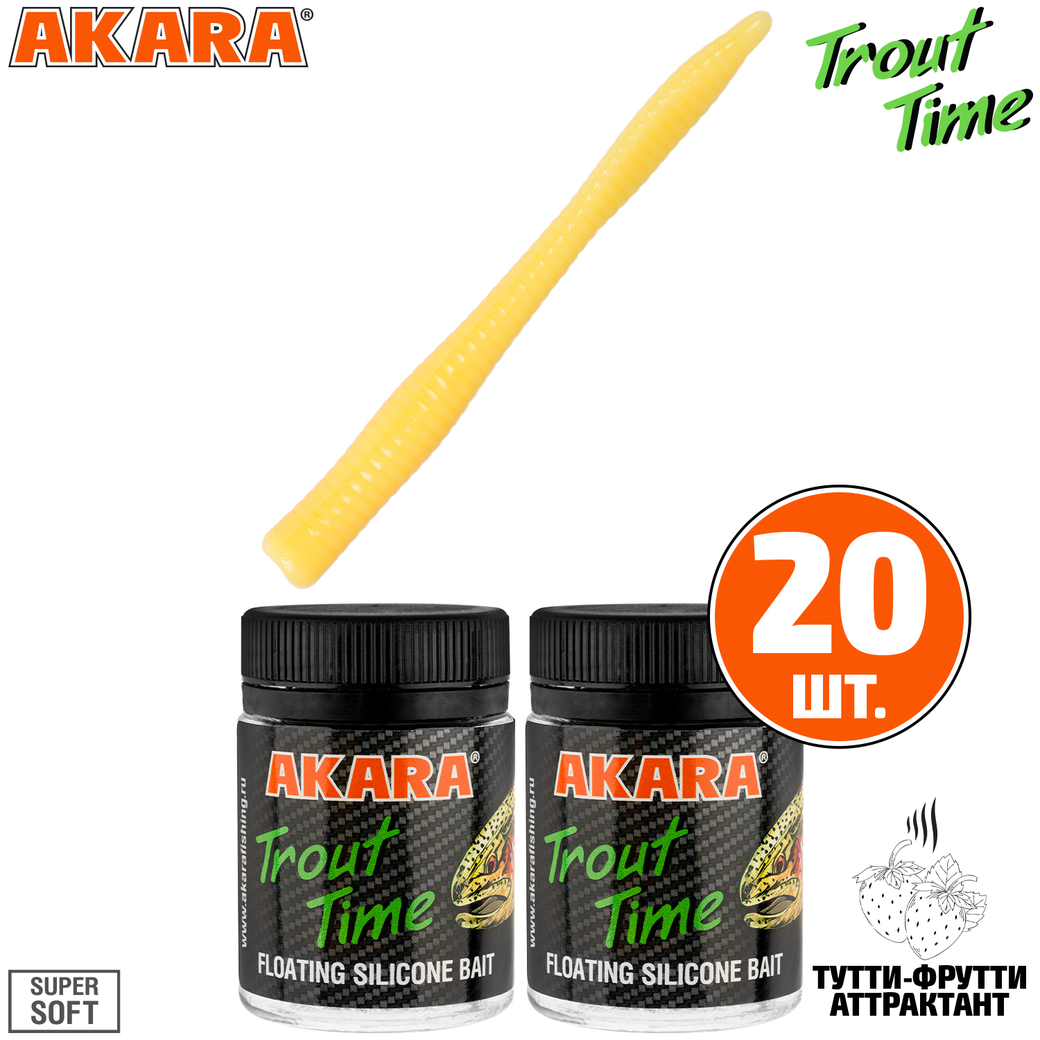

Силиконовая приманка Akara Trout Time WORM 3 446, Tu-Frutti (20 шт.), WORM 3 Тутти-Фрутти
