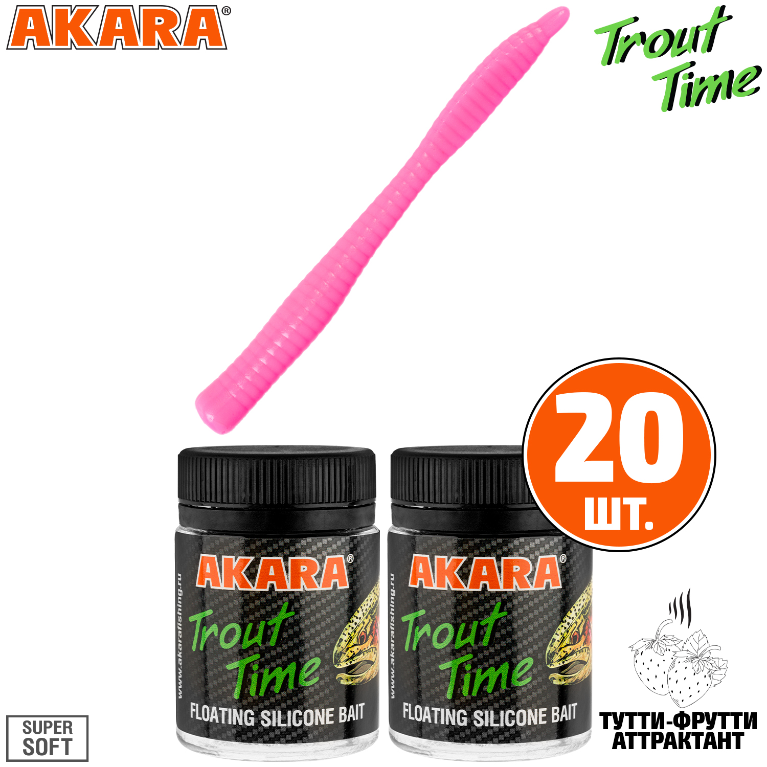 

Силиконовая приманка Akara Trout Time WORM 3 420, Tu-Frutti (20 шт.), WORM 3 Тутти-Фрутти