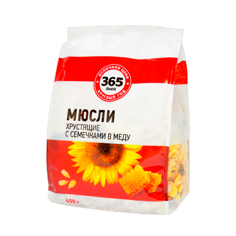

Мюсли 365 дней Хрустящие с семечками в меду 400 г