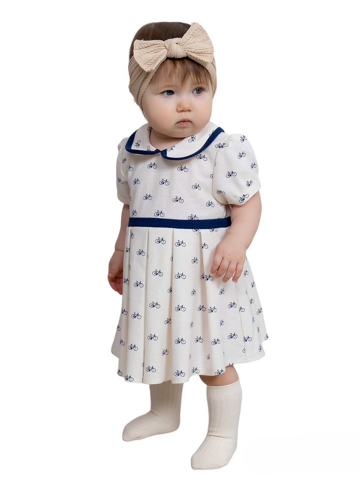 Платье детское Осьминожка Л323-163 Лакоста, молочный с синим, 98