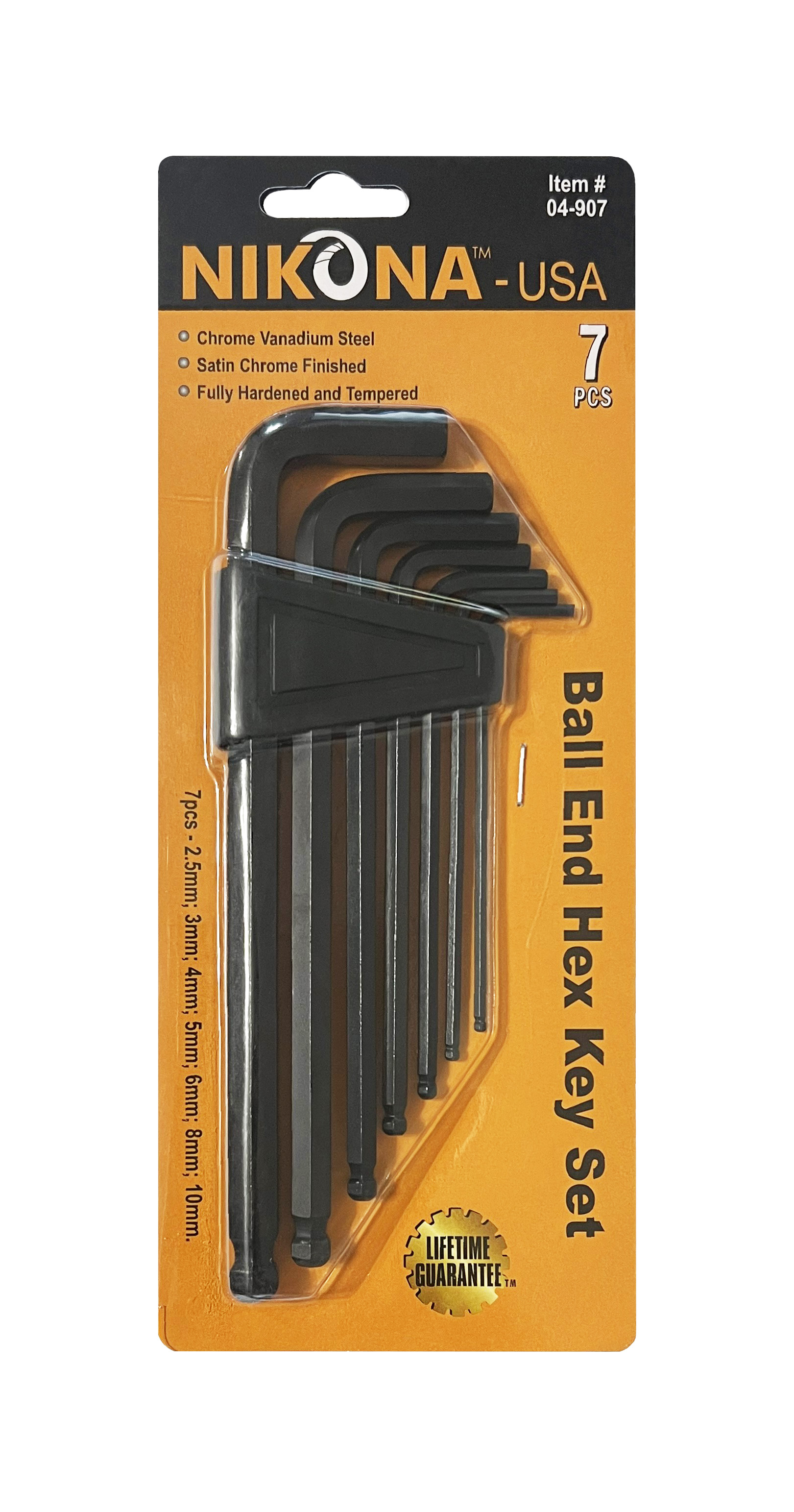

Ключи шестигранные NIKONA 04-907 длинные со сферическими головками, 04-907