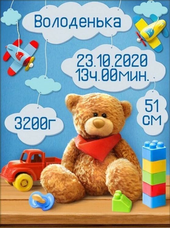 

Алмазная вышивка Алмазная Живопись «Метрика для мальчика с мишкой»