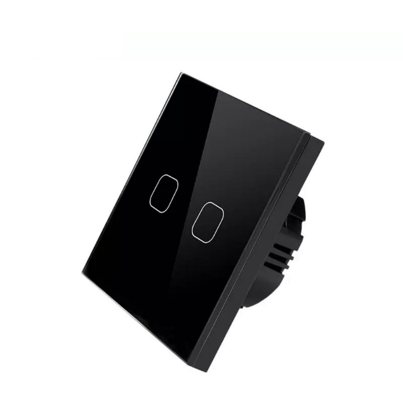 фото Умный сенсорный wifi выключатель tuya, черный 2 клавиши, умный дом, работает с алисой
