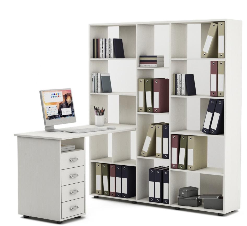 

Компьютерный стол со стеллажом МФ Владимир Оксфорд-4 КСОК-4 корпус/фасад белое дерево, Оксфорд-4