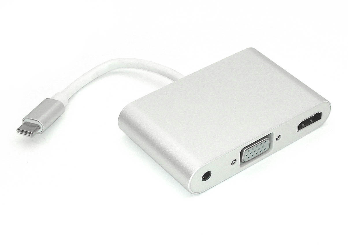 

Адаптер Type-C на VGA, HDMI и раъём для наушников 3,5 мм серебристый