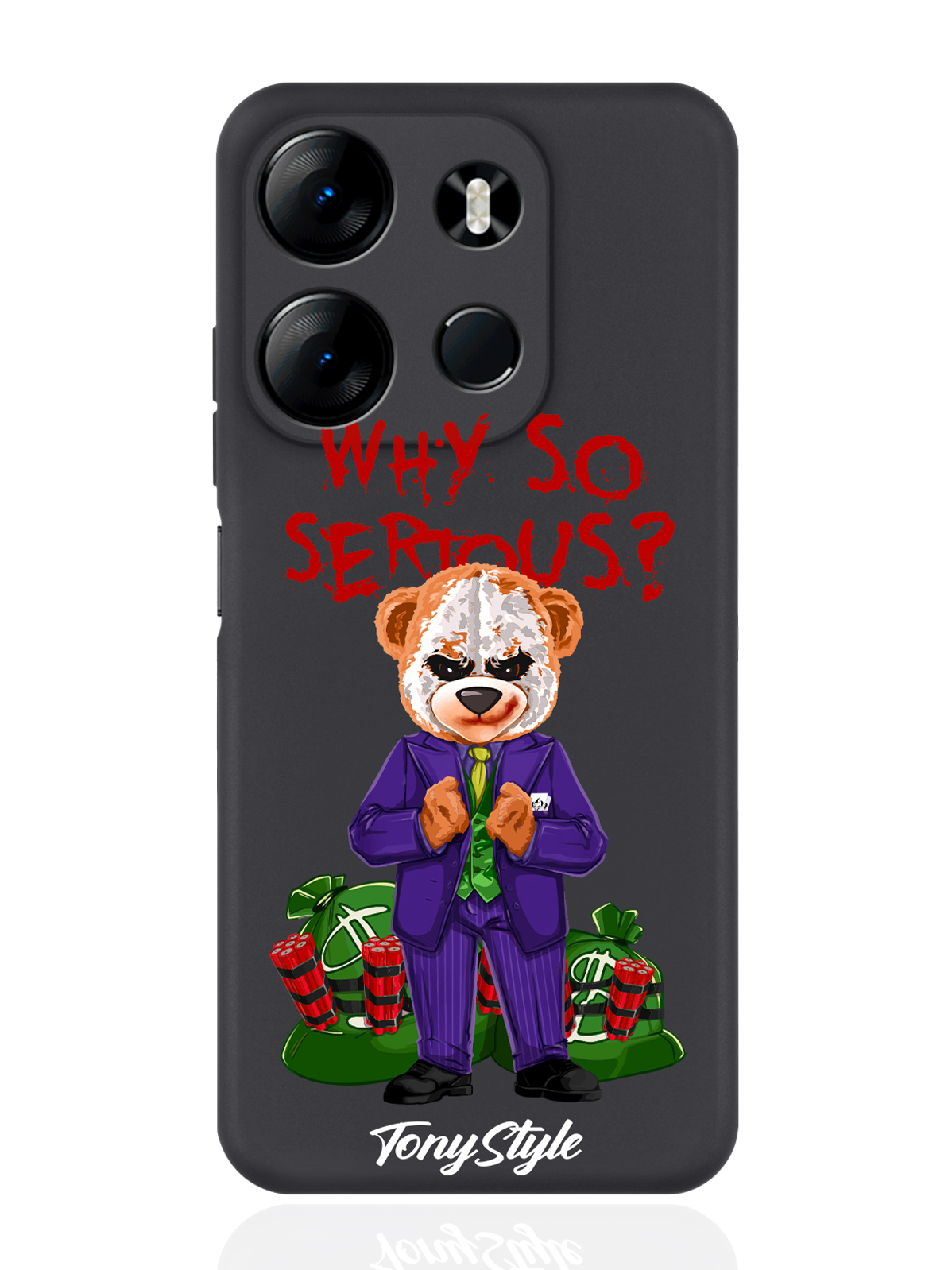 

Чехол Tony Style для Tecno Spark Go 2023/Tecno Pop 7 Pro Tony Style Why so serious черный, Разноцветный
