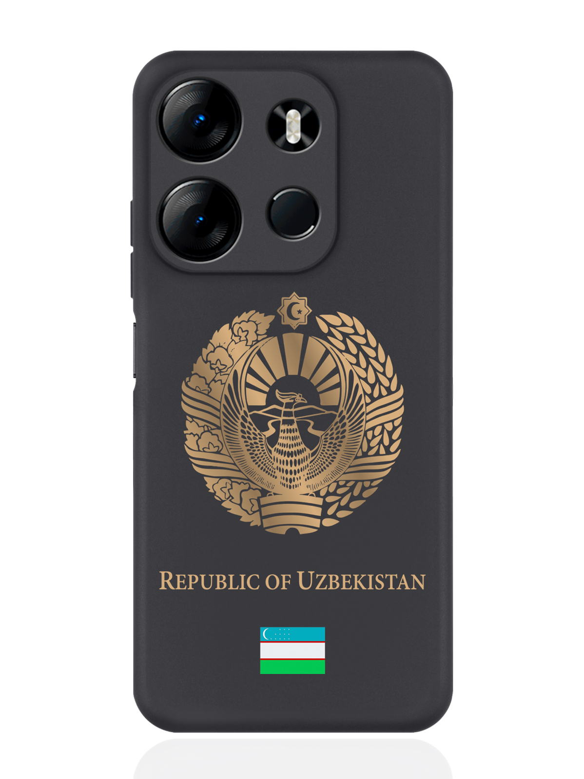 

Чехол SignumCase для Tecno Spark Go 2023/Tecno Pop 7 Pro Золотой Герб Узбекистана черный, Золотистый;черный
