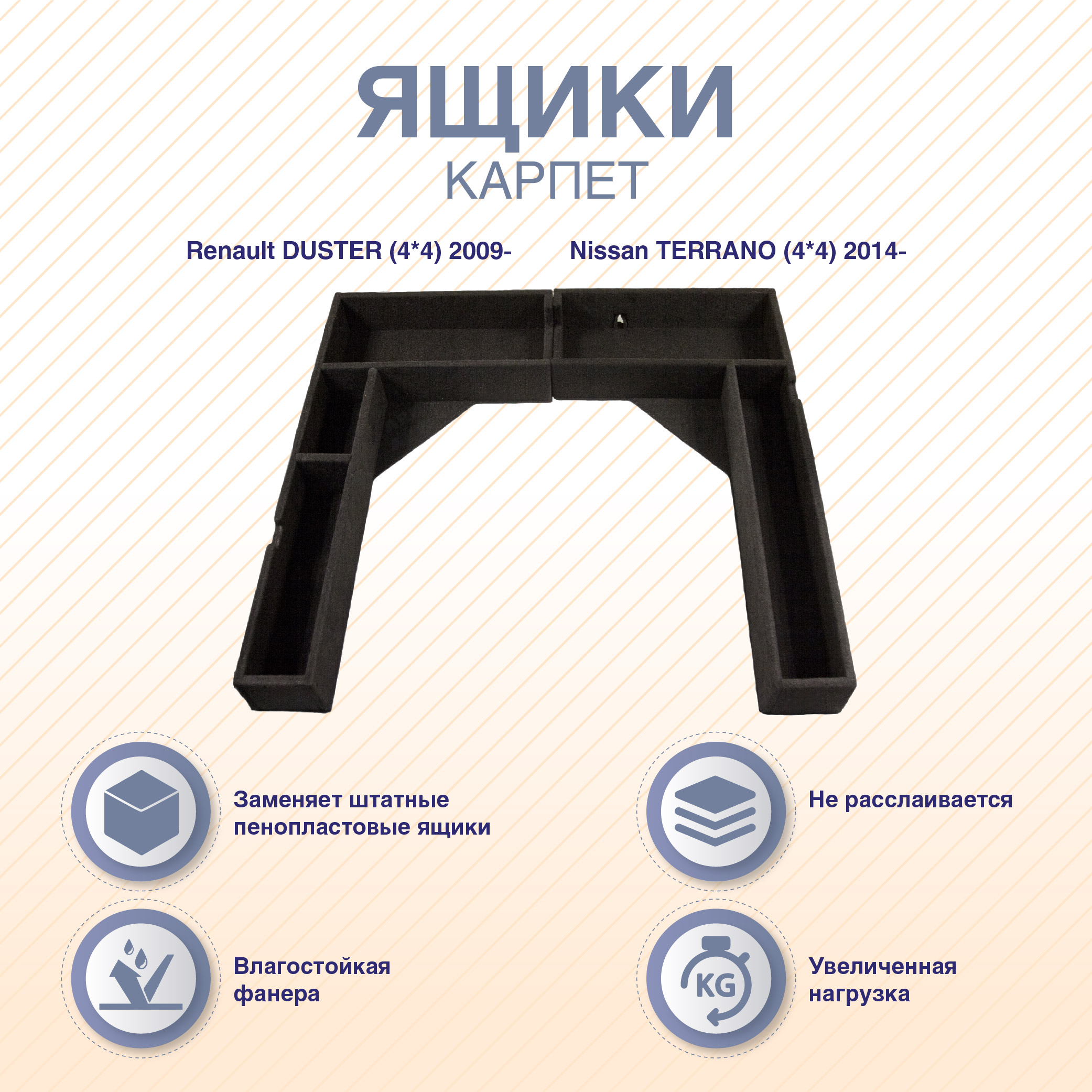 

Органайзеры-ящики КАРПЕТ ArmAuto для Renault DUSTER (4*4) 2009-/Nissan TERRANO (4*4) 2014-, Черный, BOXDUS