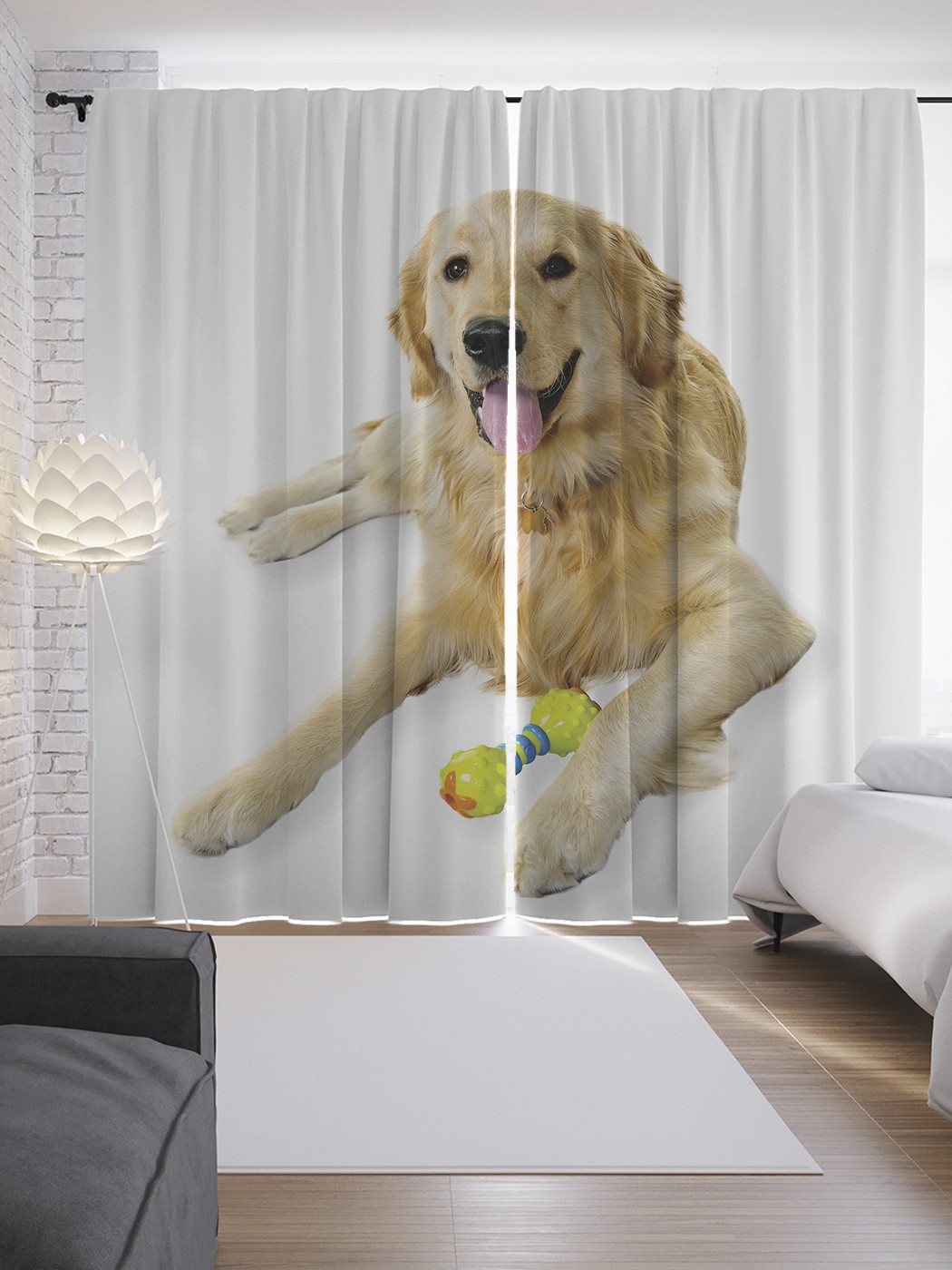 

Шторы JoyArty с фотопечатью "Собака с игрушечной костью" из сатена, 290х265 см, Собака с игрушечной костью