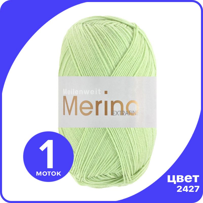 

Пряжа Lana Grossa Meilenweit 100 Merino Extrafine 1 шт - 2427 (Пастельно - зеленый) - 100, LGmlnw100EF_klubok.club