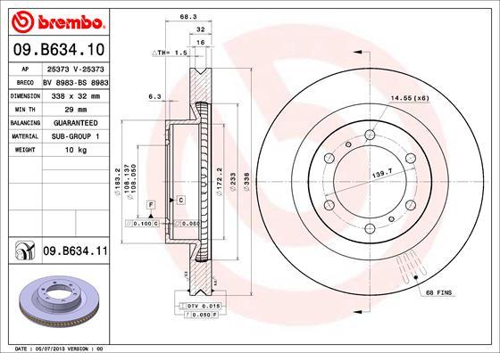 

Тормозной диск brembo комплект 1 шт. 09B63411