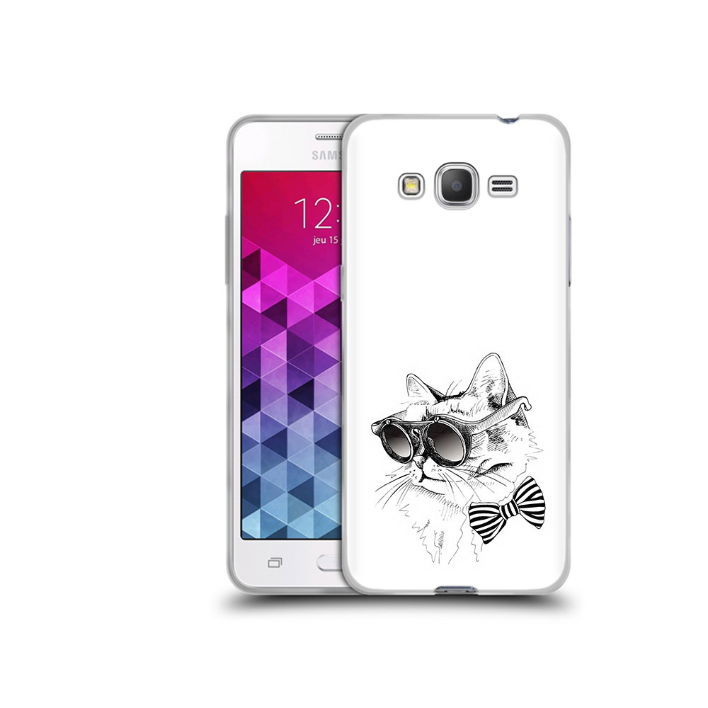 

Чехол MyPads Tocco для Samsung Galaxy Grand Prime крутая кошка в очках, Прозрачный, Tocco