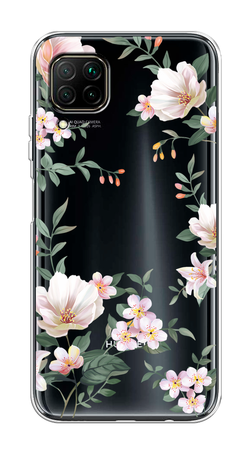 

Чехол на Huawei P40 Lite/Nova 6 SE/Nova 7i "Beautiful white flowers", Бежевый;зеленый, 611650-1