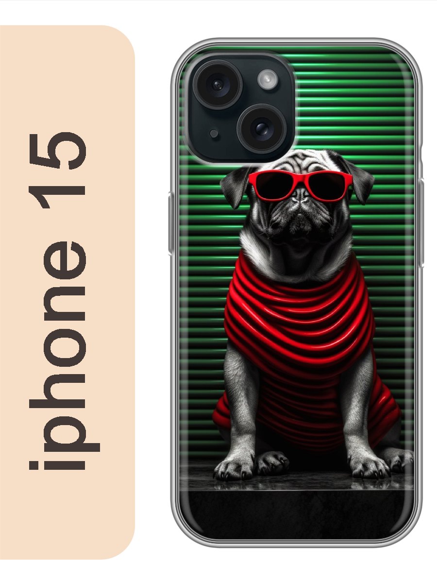 

Чехол на Apple Iphone 15 Мопс в очках 961, Прозрачный, Iph15dogs