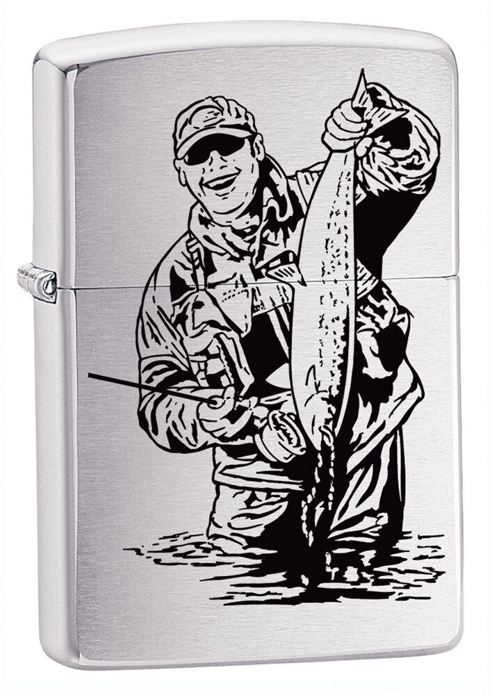 

Зажигалка ZIPPO Рыбак, с покрытием Brushed Chrome, латунь/сталь, серебристая, Серебристый;черный, Рыбак