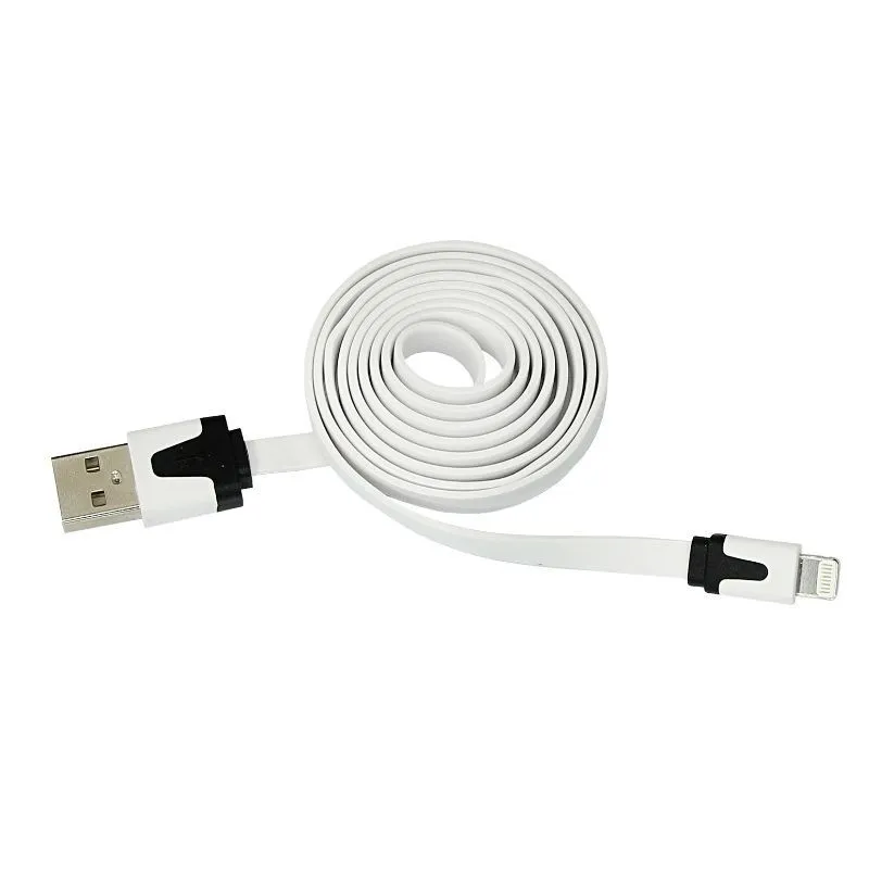 USB кабель для iPhone 5/6/7 моделей slim шнур плоский 1 м белый