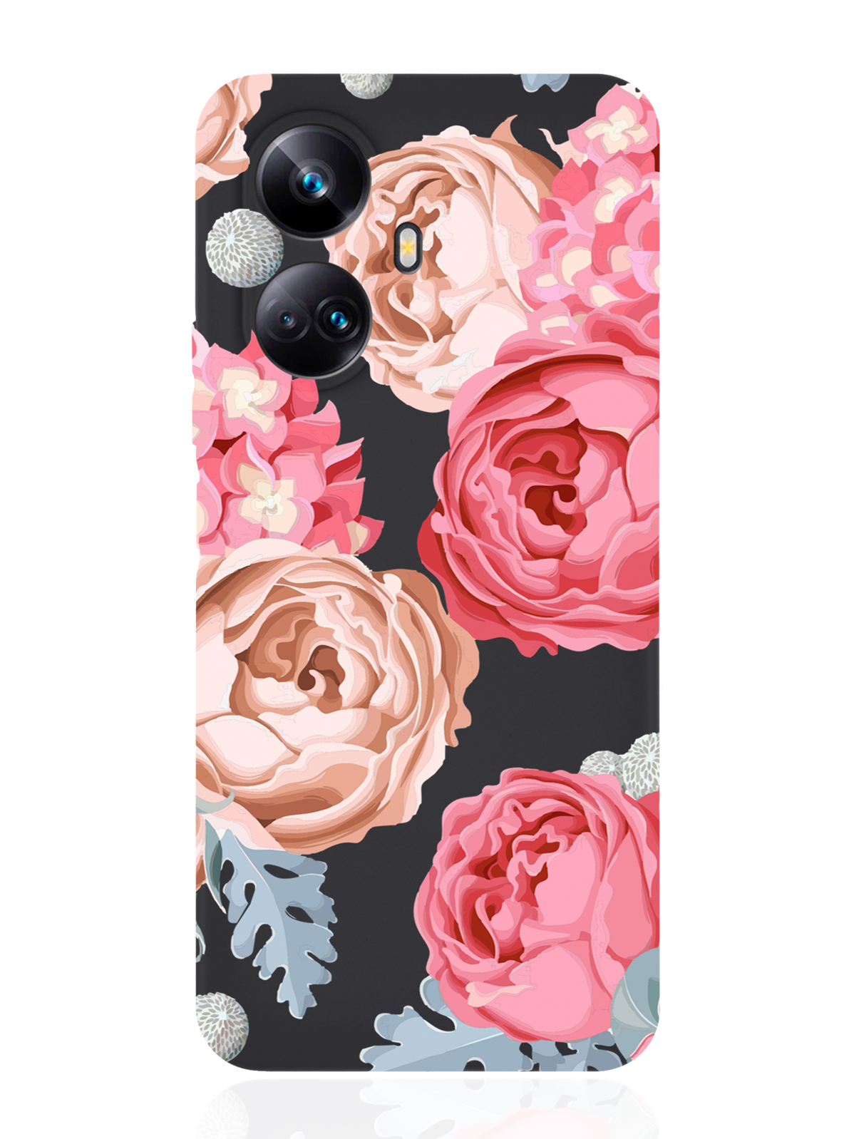 

Чехол MustHaveCase для Realme 10 Pro Plus Пионы черный, Розовый