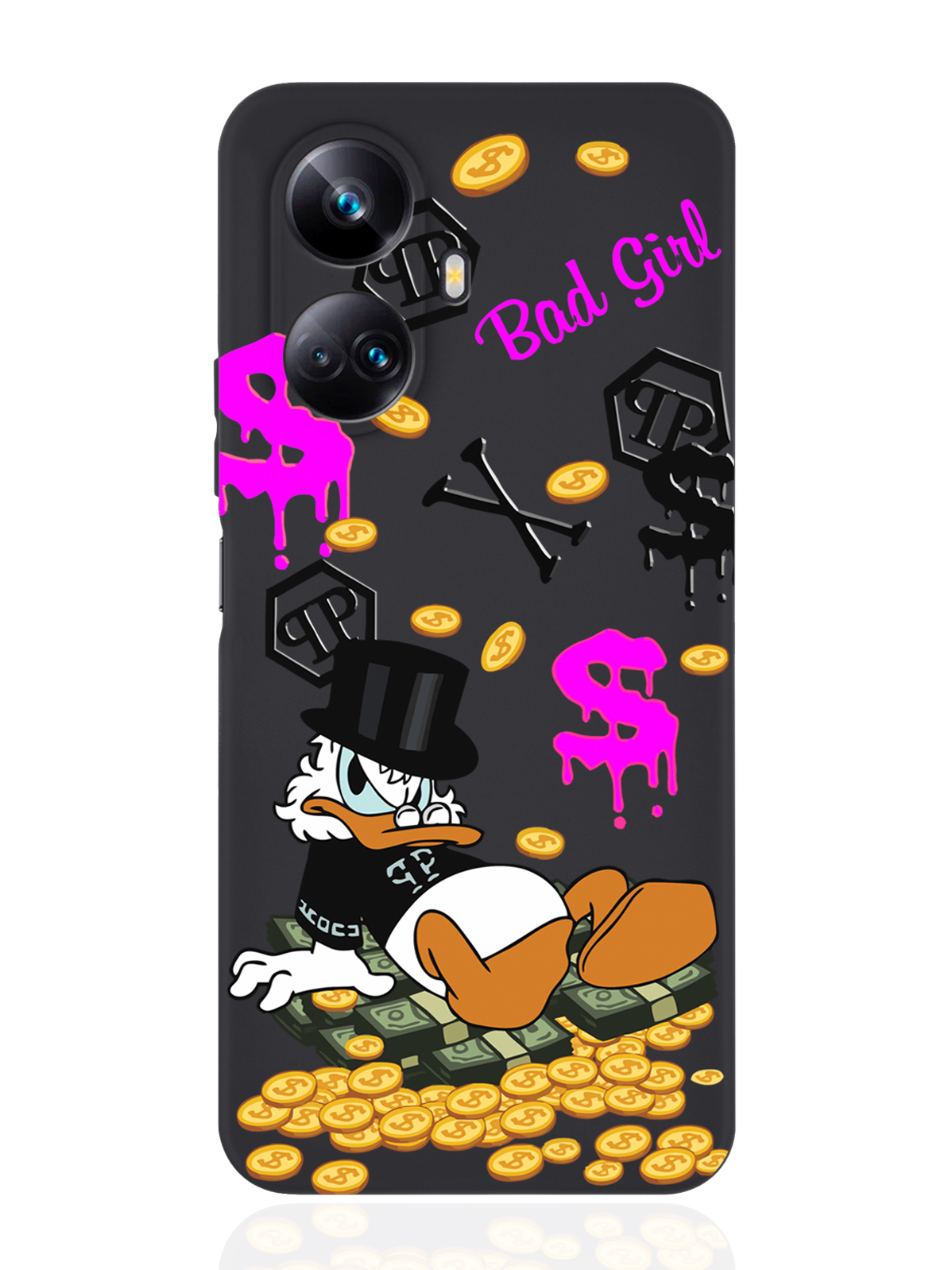

Чехол MustHaveCase для Realme 10 Pro Plus Богатая Утка Bad Girl черный, Черный;розовый