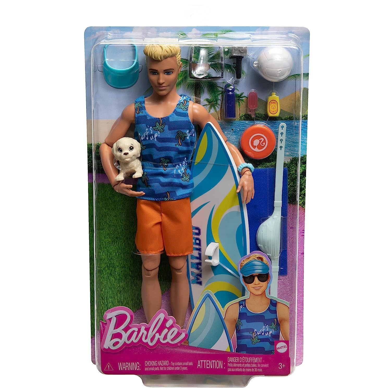 

Кукла Кен блондин с щенком и доской для серфинга Barbie
