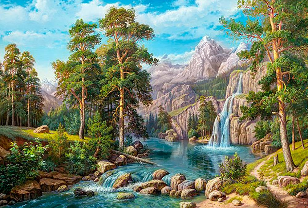 

Алмазная вышивка Гранни «Пейзаж с водопадом», Пейзаж с водопадом