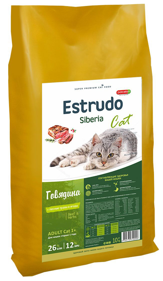 

Сухой корм для кошек Porcelan Estrudo Siberia Cat, говядина, 10 кг