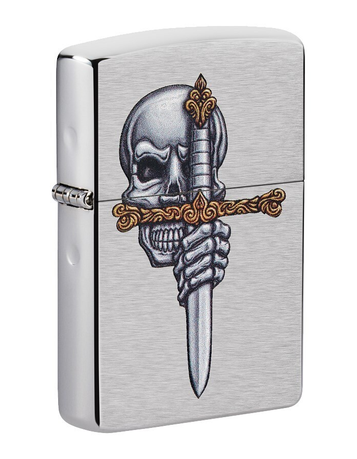 

Зажигалка ZIPPO Sword Skull Desig с покрытием Brushed Chrome, латунь/сталь, серебристая, Серебристый;серый;желтый, Sword Skull Desig