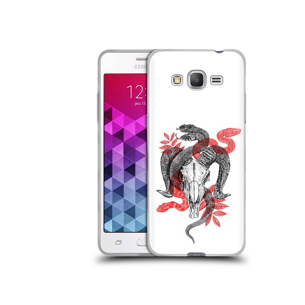 

Чехол MyPads Tocco для Samsung Galaxy Grand Prime змея в черепе рисунок, Прозрачный, Tocco