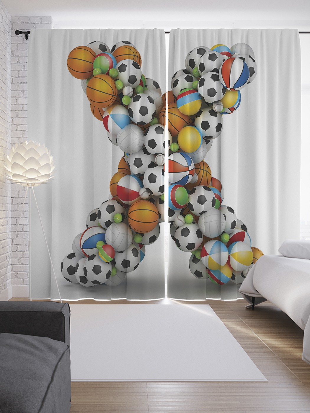 

Шторы JoyArty с фотопечатью "Буква X из мячей" из сатена, 290х265 см, Буква X из мячей