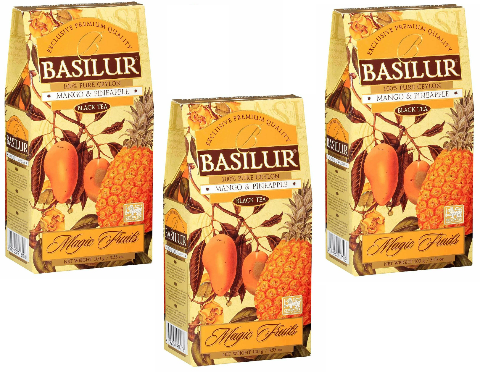 

Чай черный Basilur, волшебные фрукты, манго и ананас, 100 г, 3 упаковки
