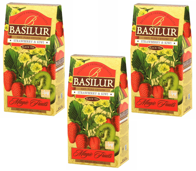 

Чай черный Basilur волшебные фрукты, клубника и киви, листовой, 100 г, 3 упаковки
