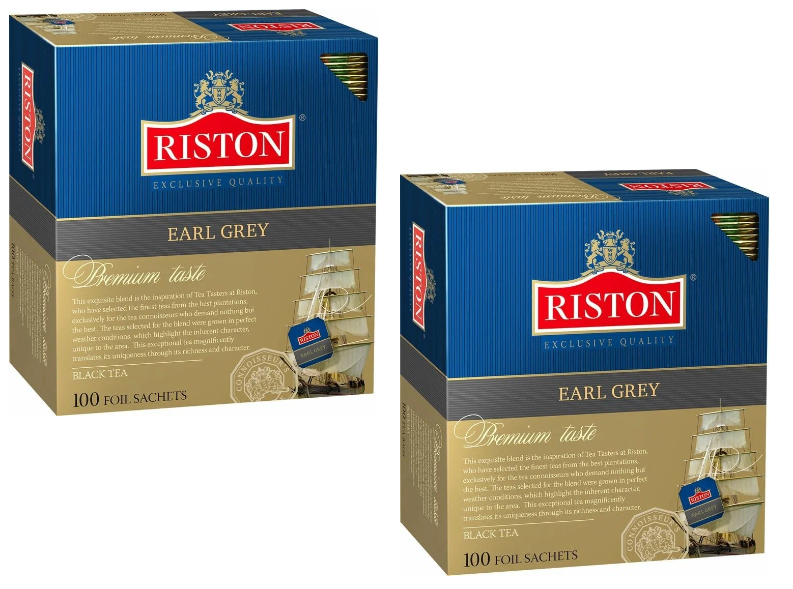 Чай черный Riston Earl Grey, 100 пакетиков, 2 упаковки