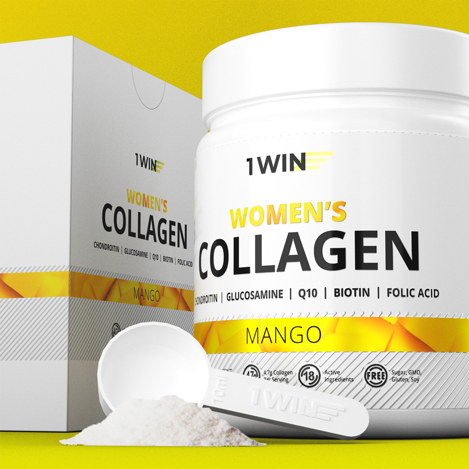 Коллаген комплекс 1WIN Collagen Women 18 активными ингредиентами, Манго, 30 порций