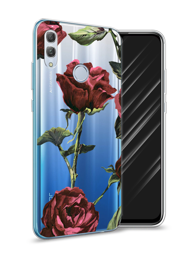 

Чехол Awog на Huawei P Smart 2019 "Бордовые розы фон", Красный, 67250-8