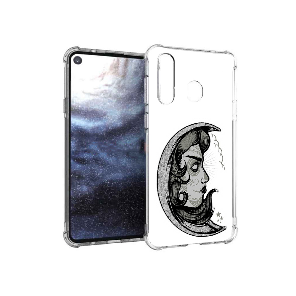 

Чехол MyPads Tocco для Samsung Galaxy A8s черно белая луна с лицом (PT124633.501.680), Прозрачный, Tocco
