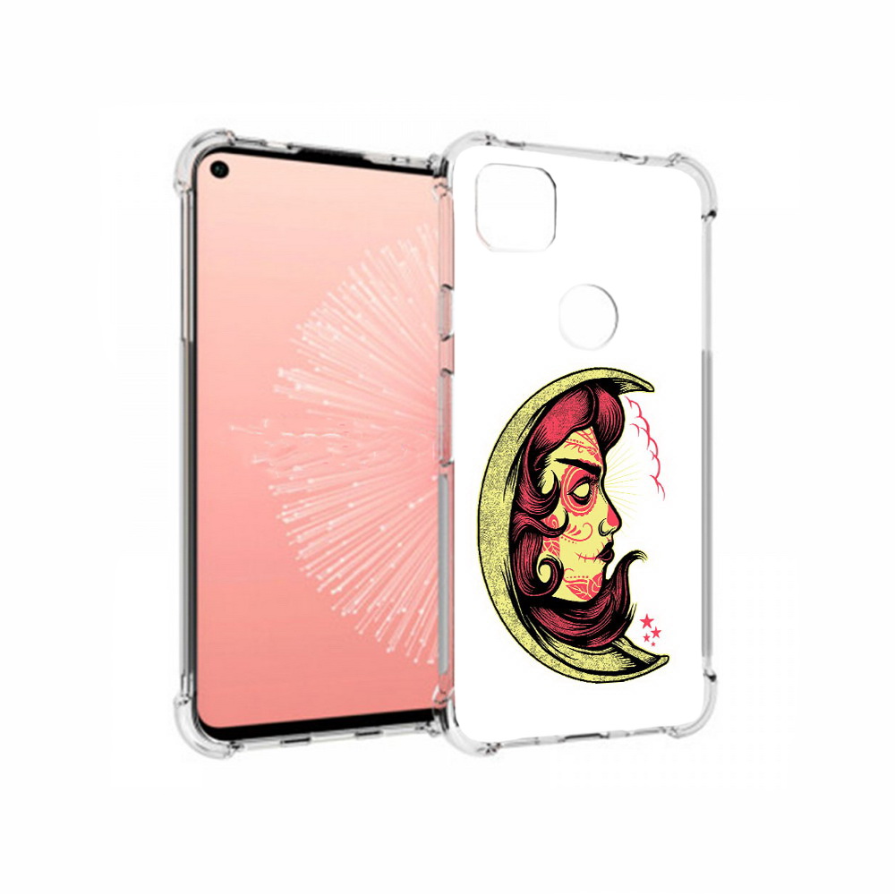 

Чехол MyPads Tocco для Google Pixel 4A желтый полумесяц с лицом девушки, Прозрачный, Tocco