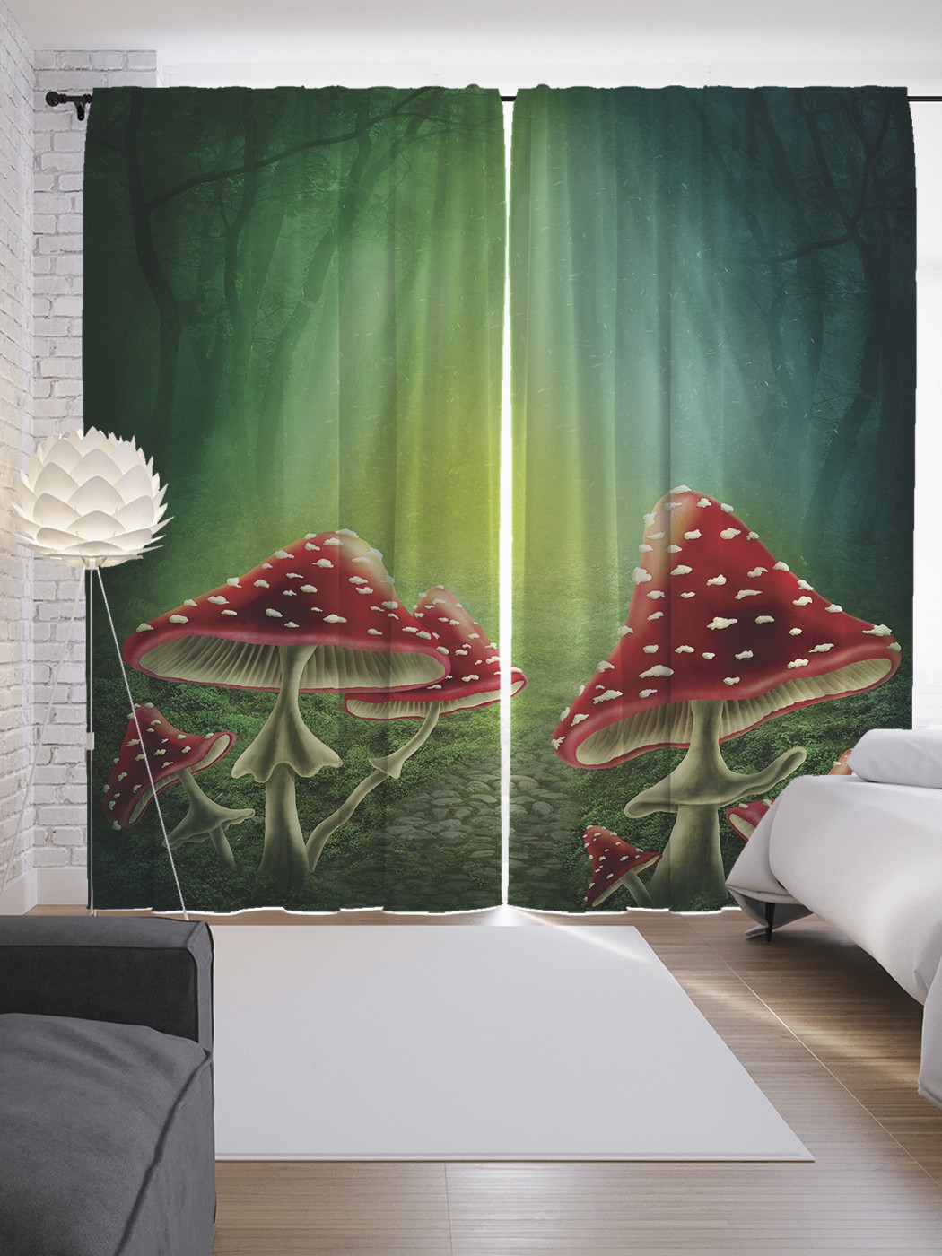 

Шторы JoyArty с фотопечатью "Сказочные мухоморы" из сатена, 290х265 см, Сказочные мухоморы