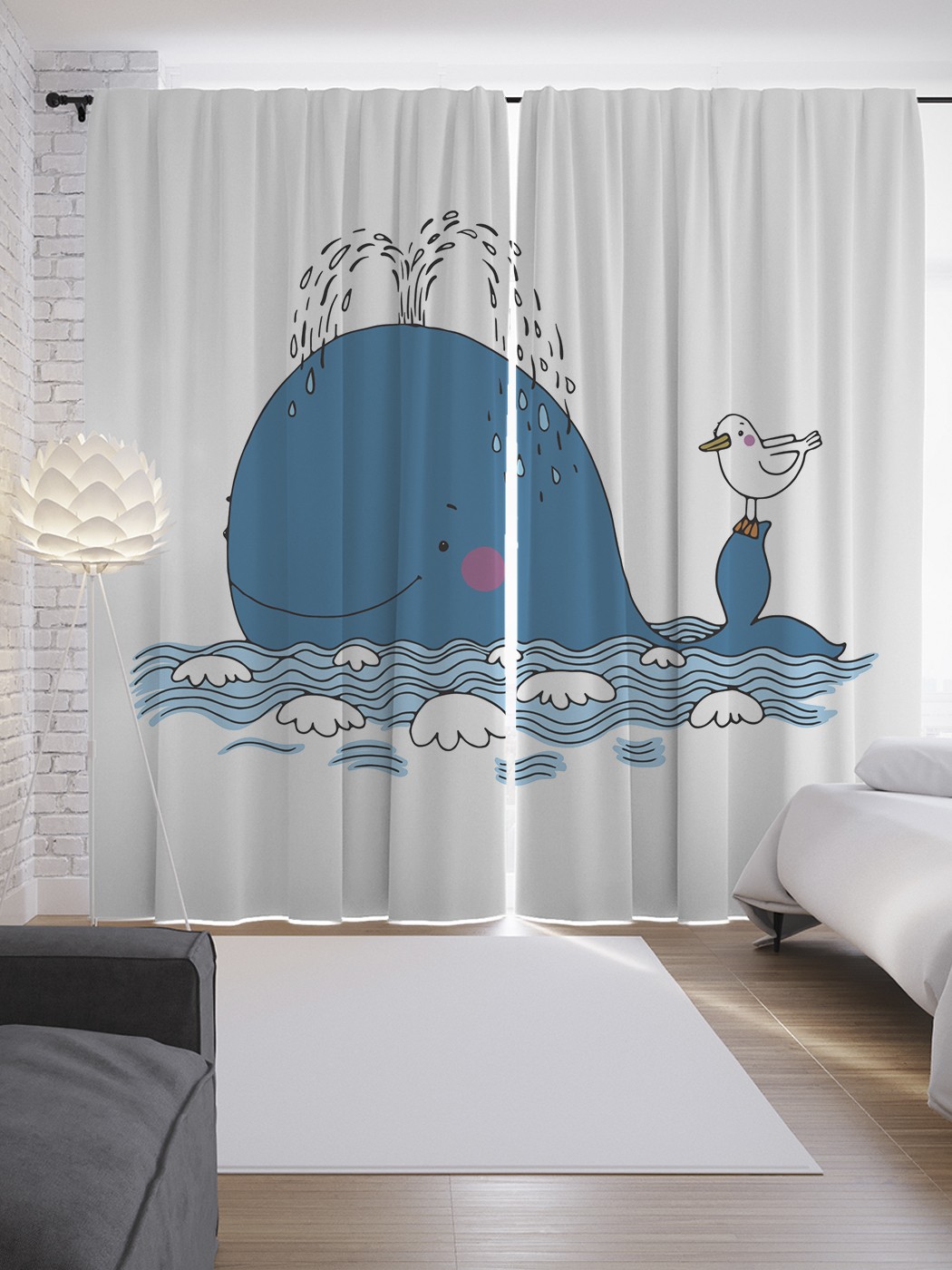

Шторы JoyArty с фотопечатью "Кит и чайка" из сатена, 290х265 см, Кит и чайка