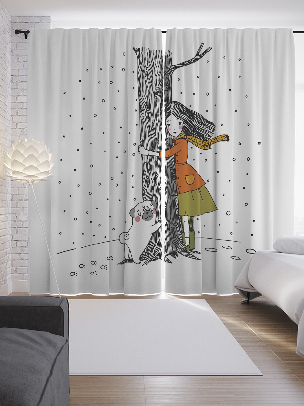 

Шторы JoyArty с фотопечатью "Девушка и песик" из сатена, 290х265 см, Девушка и песик